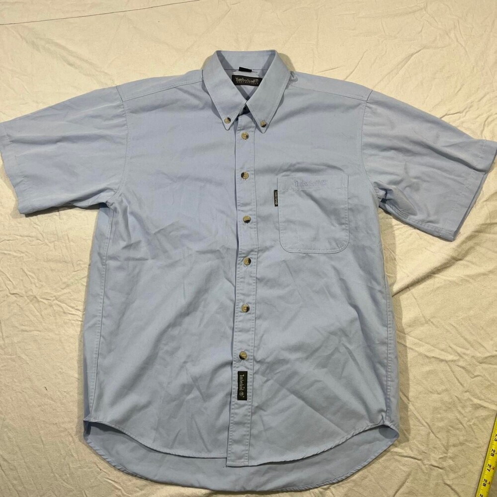 vintage Timberland mens Light Blue Short Sleeve Button Up Shirt Medium